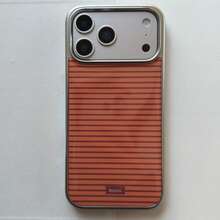 简约韩版橙色条纹手机壳,兼容 17 Pro Max、16 Pro Max、15 Pro、14、13,可爱时尚的手机保护套 - 亮橙色 - 查看 6