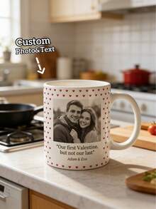 1pc Custom Mug,Personalized Heart Border Photo Mug, Personalized Valentine Mug With Picture And Names,Cute First Valentine Coffee Mug Gift For Couples,Gift For Him/Her,Ideal For Valentine's Day,Anniversary & Special Occasions - Multicolor 5 - View 1