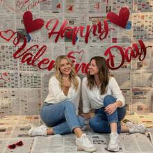 1件红色情人节心形横幅 - 红色闪光心形花环 - 适用于情人节主题派对、生日派对、周年纪念派对、单身派对、新娘送礼会以及各种节日庆典的家居装饰 - 彩色 - 查看 9