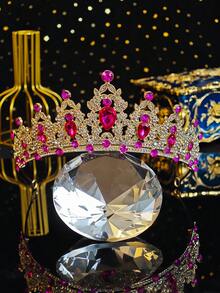 1件套女王皇冠头饰公主皇冠，水晶发箍，女士适用，新娘婚礼派对，情人节礼物 - 玫紅色 - 查看 8