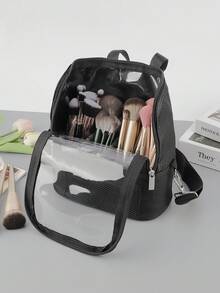 1pc Large Black Shoulder Strap Makeup Brush Storage Bag, Makeup Brush Holder, Vertical Makeup Brush Rack, Professional Travel Makeup Bag With Shoulder Strap And Adjustable Compartments - Multicolor - View 2