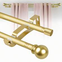 Thanh treo rèm hai lớp, dài từ 28 đến 148 inch, giá đỡ kẹp chắc chắn, thanh đôi bằng kim loại 5/8 inch dành cho rèm cửa, các đoạn thanh có thể điều chỉnh, đầu trang trí. - Vàng - Xem 13