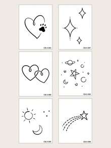 6 PCS / 1 Pc Herbal Juice Semi-Permanent Tattoo Stickers - Minimalist Tattoos. Features Simple Lines Of Hearts, Suns, Moons, Stars, Pentagrams. Suitable For Valentine's Day, Carnival Gifts, Everyday Parties, Shoulders, Neck, Arms, Waist, Legs, Knees, Body. Semi-Permanent Tattoo Waterproof Sticker. Fake Tattoo. - Blue - View 3