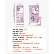 Claw Crane Machine, Medium-Sized Arcade Game Machine With Light & Sound, Adjustable Steel Claws, Precise Toy Candy Grabber Prize Dispenser Vending Toy, For Commercial Home Parties Cinema, Pink - Pink Claw Clip Style - View 7