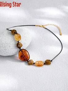 1 Collar de mujer con colgante de resina acrílica de estilo bohemio en color marrón, declaración gruesa y colorida de joyas de moda con cuentas, collares con cuentas para mujeres - Collar de cuentas marrones - Ver 4