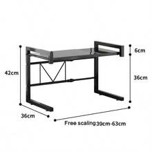 2 Tiers Adjustable Kitchen Shelf With Hooks, Microwave Oven Rack, Rice Cooker Rack, Iron Storage Organizer For Small Spaces/Countertops/Corners/Pantry, Black - 2 Tiers: 39-63*36*42cm - View 3