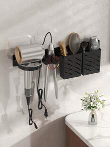 壁挂式吹风机支架，无需钻孔浴室吹风机收纳架，直发器和卷发棒整理架（适用于美发沙龙浴室），浴室置物架，浴室收纳整理，浴室配件，房间装饰，返校必备 - 彩色 - 查看 1