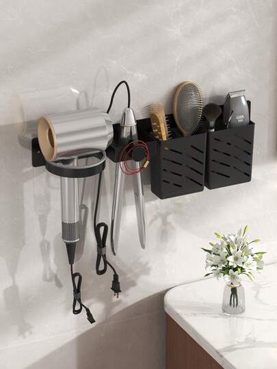 壁挂式吹风机支架，无需钻孔浴室吹风机收纳架，直发器和卷发棒整理架（适用于美发沙龙浴室），浴室置物架，浴室收纳整理，浴室配件，房间装饰，返校必备