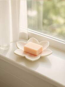 1pc Creative INS Style Ceramic Soap Dish, Bathroom Soap Holder, Soap Tray For Home, Hotel, Washstand - White - View 5