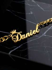 Customized Crown Name Necklace, Personalized Name Plate Pendant, Suitable For Men And Women, Cuban Chain Jewelry, Perfect Refined Gift - Multicolor - View 3