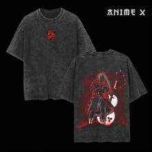 Retro Heavy Limited Madara The Leader Of   Anime Double Printed Vintage  Washed Tee Unisex Oversize Anime Manga Washed Heavyweight Cotton T-Shirt, Gift For Anime Fan, Anime Lover - Black - View 1