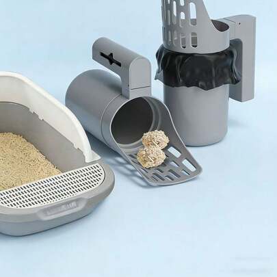 1pc PP Material All-In-One Cat Litter Scoop, Detachable Large Capacity Litter Box With 4 Rolls Trash Bags, Convenient Cat Litter Cleaning Tool