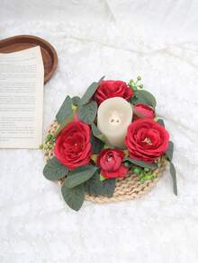 Artificial Spring Flower Wreath, Suitable For Outdoor, Window Display, Home, Dining Table, Atmosphere Decoration - Red - View 1