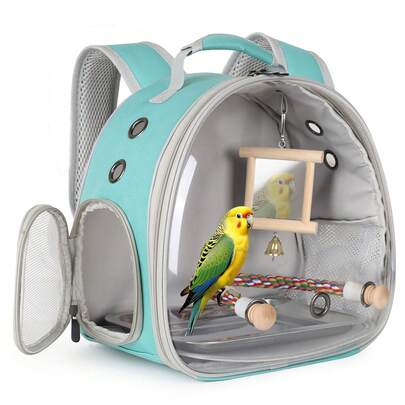 Bird Travel Carrier Bubble Window Backpack With Mirror Parrot Standing Toy,Portable Parrot Cage Backpack With Stand Perch, Pet Travel Bag For Cockatiels,Parrots,Love Bird,Small Birds