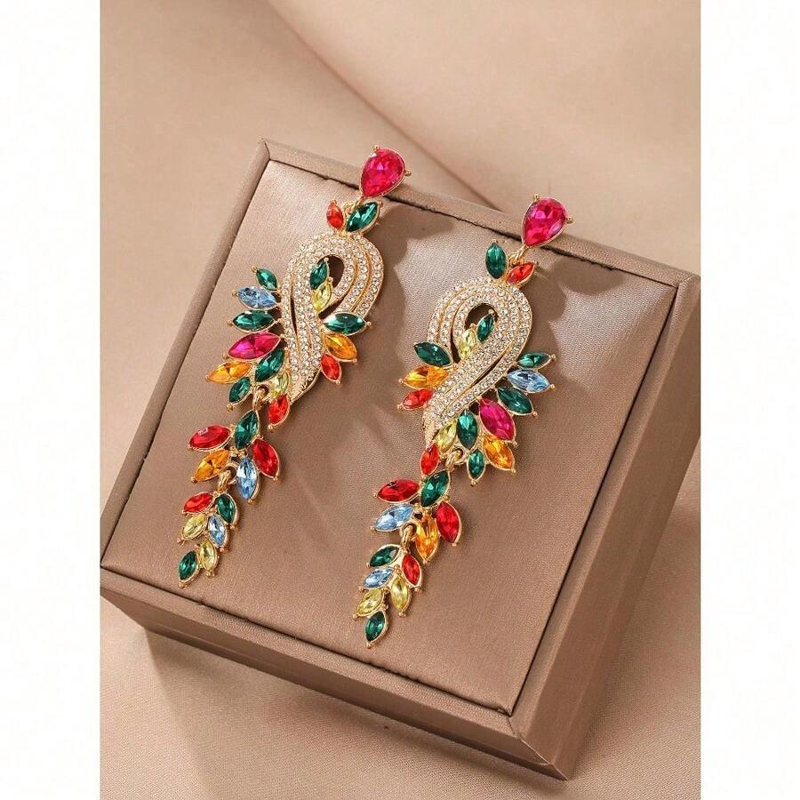 Rhinestone Decor Drop Earrings - Multicolor - View 1