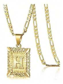 Initial Necklace Square Letter Pendant Necklace Capital Monogram Necklace Alhpabets From A-Z Figaro Chain Necklace - Multicolor - View 34