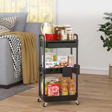 Multi-Tier Rolling Storage Cart - Compact Design Saves Space, Sturdy Plastic Structure, Suitable For Kitchen, Bathroom, Bedroom, Office, Warehouse, Garage - Easy Assembly, Multi-Functional Multi-Tier Shelving, Home Storage Rack - 最新3層黑色 - 查看 3
