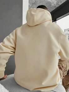 Men's Casual Minimalist Solid Color Kangaroo Pocket Drawstring Hoodie, Suitable For Daily Commute, Autumn/Winter - Apricot - View 2