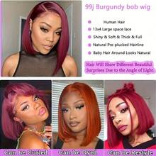 34 Inch 99J Burgundy Lace Front Wig Human Hair Brazilian Virgin Straight Lace Front Wigs Human Hair 250% Density Colored Human Hair Wig 13x4 HD Lace Frontal Wig For Women Burgundy Colored Pre Plucked With Baby Hair Natural Hairline - S99J - 查看 3