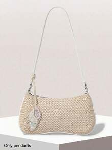 Bolso de vacaciones simple y de moda, colgante de árbol de coco simulado de color contrastante con cuentas, decoración exquisita y de alto valor, sentido de diseño de nicho, versátil para uso diario, adecuado para combinar con bolsos y ropa en vacaciones en la playa - Negro - Ver 5
