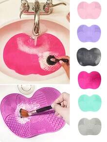 1 Pack Apple-Shaped Silicone Makeup Brush Cleaning Mat, Suction Cup Silicone Makeup Brush Cleaner Mat, Portable Makeup Brush Cleaning Tool, Small Brush Cleaning Pad Suitable For Makeup Brushes, Makeup Sponges, Powder Puffs, Ideal For Travel, Home, School, Dorm, Vacation, Party And Other Occasions.,Giveaways - Baby Pink - View 9