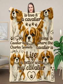 Cavalier King Charles Spaniel Themed Polyester Blanket, Soft Rectangular Dog Print Throw Blanket For Bedding And Home Decor - Ideal Gift For Cavalier King Charles Spaniel Lovers - Multicolor - View 2