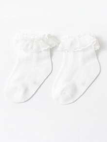 1 Pair Girls' Mesh Lace Trim Ankle Socks, Lightweight Princess Style, Spring/Summer - Multicolor - View 17