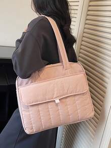 14-Inch Large Capacity Quilted Design Tote Bag & Laptop Bag, Lightweight Nylon Material, Front Flap Dual Pockets, Built-In Laptop Compartment & Multiple Inner Pockets, Fits 14-Inch Laptop, Books & Files, Minimalist Chic Style, Suitable For Working Women Commute, Business Travel And Students Laptop Case Laptop Sleeve Laptop Cover Computer Bag Carrying Hand Bag Water Resistant Travel Essentials - Multicolor - View 10