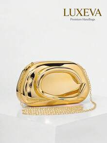 Elegant And Stylish Hardware-Decorated Clutch,Retro & Simple Solid-Color Popular Shoulder Bag,Versatile Attractively Ladies' Chain Bag For Daily Wear - 金色 - 查看 4