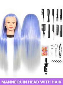 28-Inch Mannequin Head With Multicolored Synthetic Hair - Includes Free Clamp & Bonus Braiding Set For Hairdressing Practice For Cosmetology Practice Barber & Salon Styling Braiding & Practice Doll Head Durable & Easy Maintenance - Multicolor - View 25