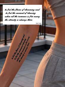 6片/1片装草本果汁半永久细线临时纹身贴纸 - 励志情感手写英文短句图案，可贴于背部、肩部、颈部、锁骨、腹部、腿部和身体其他部位。防水，不反光。纹身贴纸。 - 藍色 - 查看 7