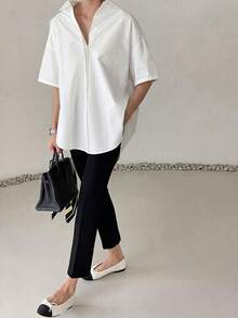 Camisa de unicolor minimalista y casual para el transporte de mujeres SUNSTORY - Blanco - Ver 5