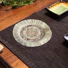 1/4/6件装中东节日系列，多瓣星形图案，几何花卉设计，镂空边框，餐垫/咖啡杯垫，优雅的斋月月光圆形餐垫/杯垫，涤纶材质，花卉边框，可手洗 - 餐桌理想之选 - 彩色 - 查看 9