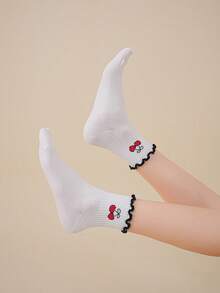 3/6 đôi tất nữ mới, màu đen trắng xám, viền bèo, màu anh đào, tất cổ ngắn đơn giản cho hoạt động ngoài trời, thể thao, dành cho học sinh, mùa tựu trường. - Nhiều màu - Xem 5