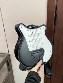 1pc Fashion Guitar Shaped Crossbody Bag | Versatile Colorblock, Adjustable Shoulder Strap Sling Bag | Polyester Lining | Zipper Closure - Multicolor - View 6