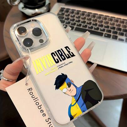 Funda para Teléfono - Funda Genial de Superhéroe de Dibujos Animados Invencible Compatible con 17, 16E, 16, 15, 14, 13, 12, 11 Pro,, X, XR, XSMAX, 8, Plus, con una Parte Trasera Suave Transparente y un Marco de Lente Metálico Plateado17,17 Pro Max17,17 Pro