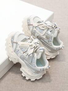 1 Pair 2026 New Children's Mecha Sports Shoes, Boys & Girls Mesh Chunky Sneakers, Soft Sole Non-Slip Functional Shoes, Toddler Walking Shoes, Fashionable Thick-Soled Casual Shoes - Beige - View 2