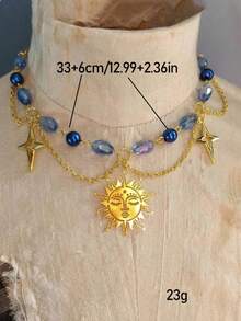 1pc Fashionable Bohemian Resin Crystal Metal Sun Starburst Tassel Pendant Necklace, Women Jewelry For Daily Outfit And Party Accessory - 彩色 - 查看 8