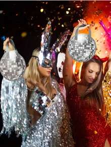 3/6/12个装迪斯科球礼品袋 - 舞者主题派对礼品，适用于婚礼、生日、女士派对、万圣节、圣诞节装饰（银色），节日活动配件，复古球形设计，结实耐用的手提袋 - 彩色 - 查看 5