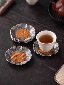 1pc Vintage Silver-Color 7-Inch Lotus Zinc Alloy Coaster, Elegant Heatproof Mat For Tea Room, Home Decor, Office Reception, Sophisticated And Suitable For All Seasons - Multicolor - View 7