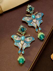 1 paire de boucles d'oreilles papillon vintage ornées de strass, bicolores, mignonnes et à la mode, parfaites pour le quotidien, les banquets, les cadeaux et les bals de fin d'année. - Bleu azur - Voir 3