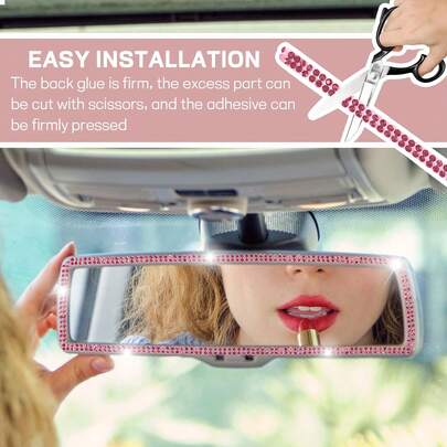 5m Sparkling Rhinestone Car Decor Strip, Self-Adhesive Sequin Crystal Diamond Interior Exterior Decor, Suitable For Dashboard, Body Decor (Pink)