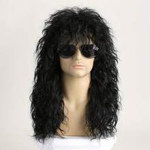 1pc Men's Wig Long Curly Hair, Rock Heavy Metal Style, Party Halloween Anime Dress Up Wig, Fiber Hair, Non-Human Hair , Ideal Choice For Gifts - Black - View 2
