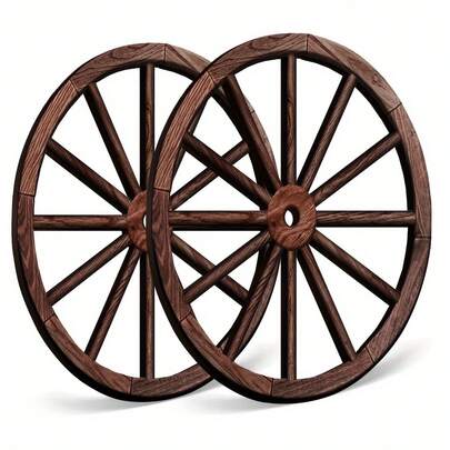 2pcs Vintage Wooden Wagon Wheel Decor, Retro Carriage Wheel Suitable For Bar, Garage, Indoor/Outdoor Western Style Decoration