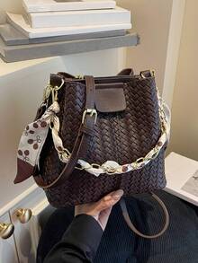 高端百搭水桶包，时尚纯色单肩包，复古小众设计，女士单肩包，适合工作、通勤、日常出行、购物和约会。 - 咖啡 - 查看 8