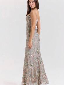 2026 New Arrival Women's Elegant Low Neck Dress - Sexy Sleeveless Backless Tie Waist Cocktail Dress - 灰色 - 查看 3