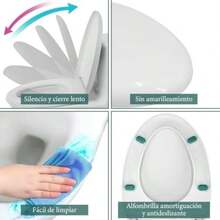 Asiento Elongado para WC Asiento para Inodoro de Cierre Lento y Silencioso Tapa para Retrete Económico Toilet Seat Residencial Tapa de Baño WC Universal Taza de Inodoro Alargado para Sanitario 46*36cm(default) - Multicolor - Ver 4