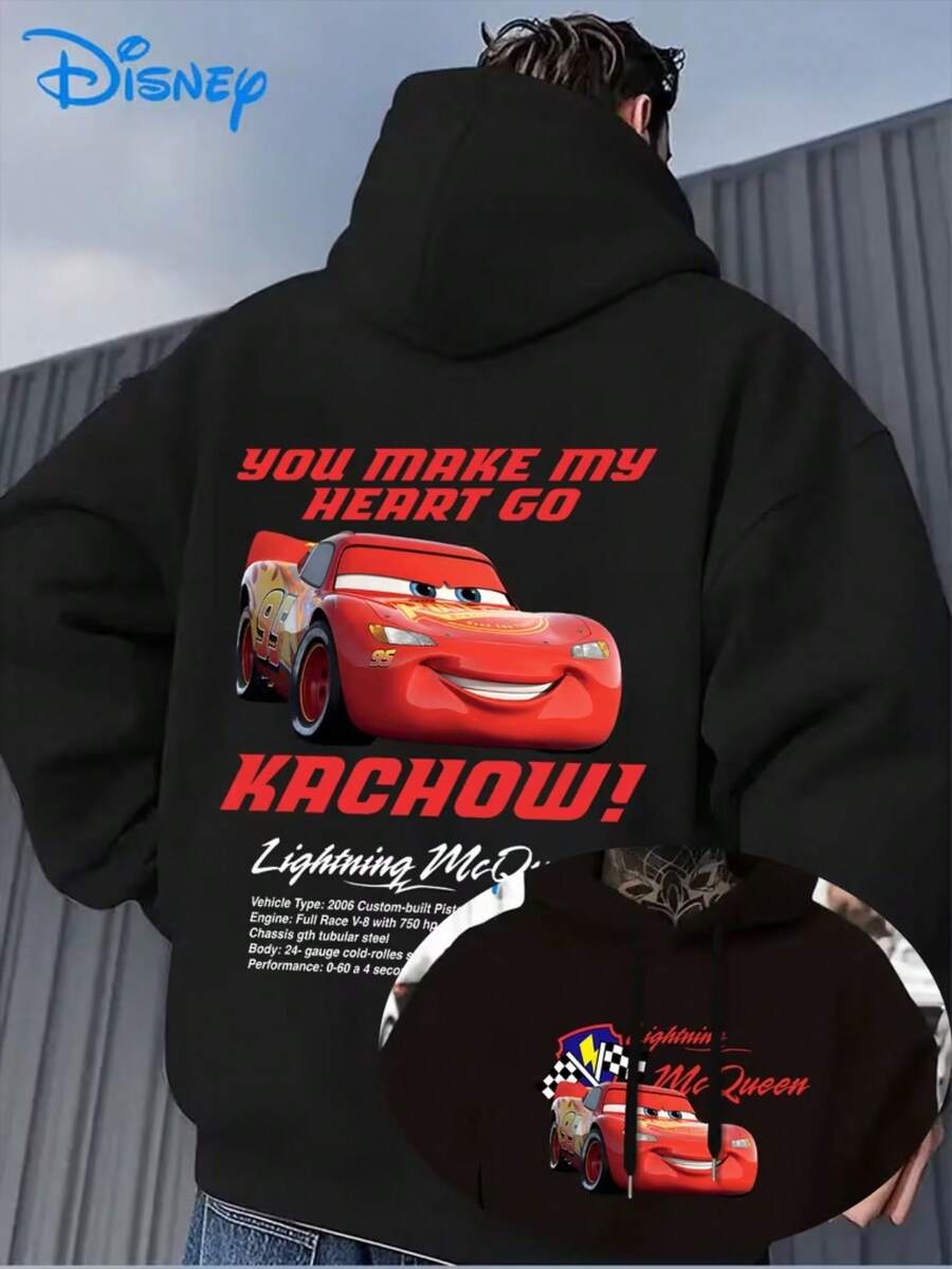 "Authorized" Disney Series Of Fast Passion, Lightning McQueen Printing, Hooded Sweaters With Fashion , Men's Loose Long-Sleeved Hoodies, And Disney Printed Hooded Sweaters In Autumn And Winter. - Black - View 1