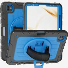 A One-Piece Silicone Case For IPad Pro 1/2/3/4 11-Inch Models, Featuring A 360-Degree Rotating Stand. Includes A Stylus Slot. - Black + Sky Blue - View 8