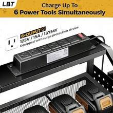 Organizador de Pared para Herramientas Elctricas Grandes con Estacin de Carga,Soporte para 8 Taladros,Estante de Almacenamiento de Metal Pesado,Regleta de 6 Enchufes,8 Ganchos,2 Cajas de Tornillos - 8titular-de-poder - Ver 6